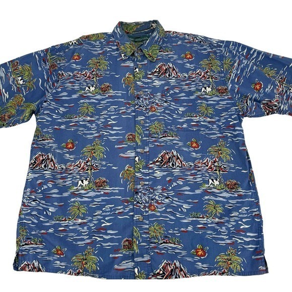 Big Dogs Blue Hawaiian Shirt Button Up Short Sleeve Palm Island Blue Mens Size L - Picture 3 of 9